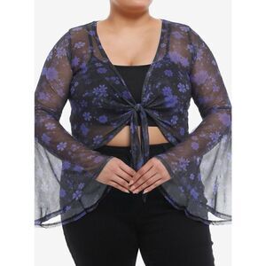 Purple Floral Mesh Girls Bell Sleeve Shrug Plus Size 1